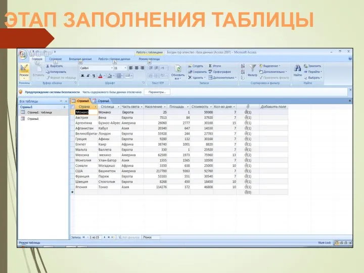 ЭТАП ЗАПОЛНЕНИЯ ТАБЛИЦЫ