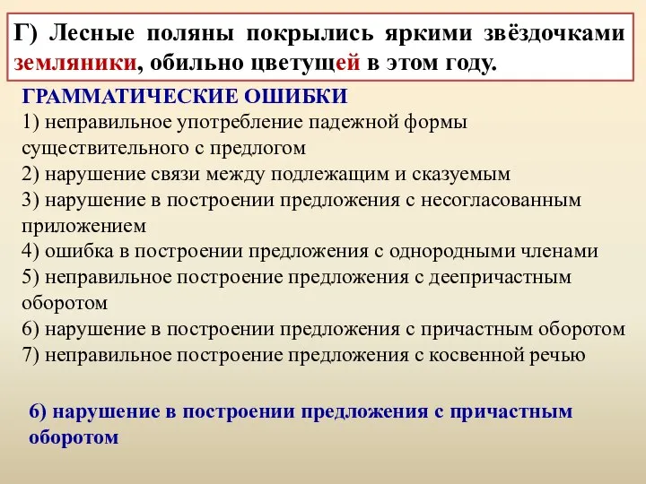 Г) Лесные поляны покрылись яркими звёздочками земляники, обильно цветущими в этом