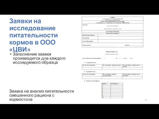 Заявки на исследование питательности кормов в ООО «ЦВИ» Заполнение заявки производится