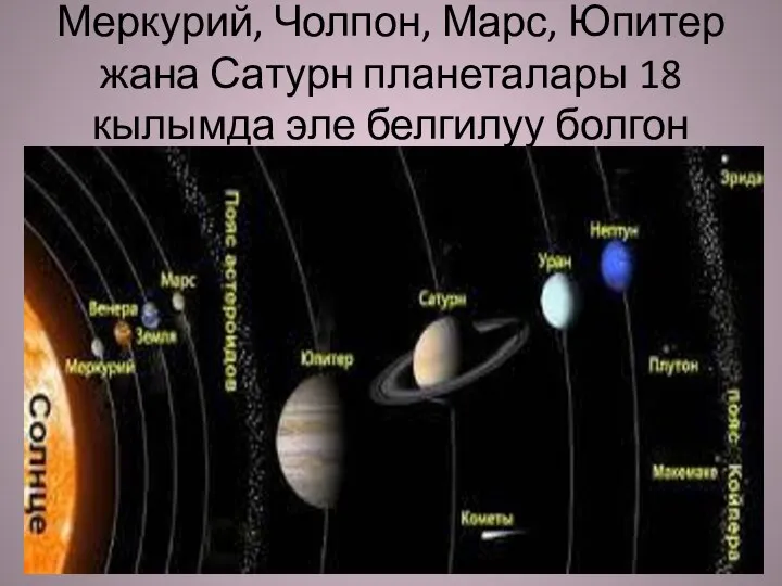 Меркурий, Чолпон, Марс, Юпитер жана Сатурн планеталары 18 кылымда эле белгилуу болгон