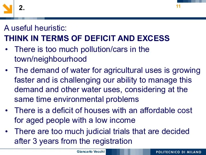 A useful heuristic: THINK IN TERMS OF DEFICIT AND EXCESS There