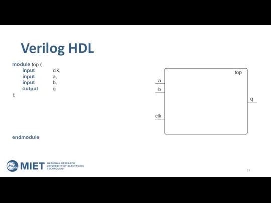 Verilog HDL module top ( input clk, input a, input b,