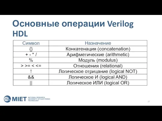 Основные операции Verilog HDL