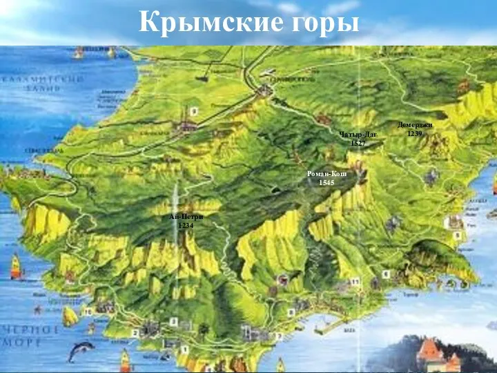 Крымские горы Ай-Петри 1234 Роман-Кош 1545 Чатыр-Даг 1527 Демерджи 1239