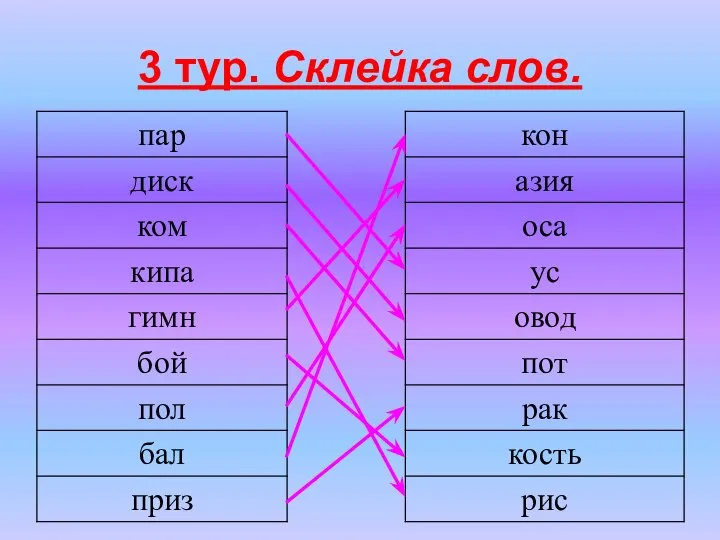 3 тур. Склейка слов.