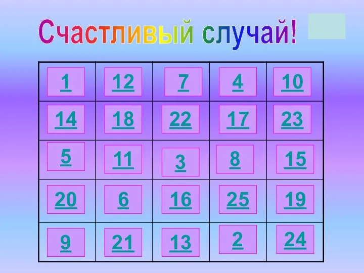 Счастливый случай! 1 2 3 4 5 6 7 8 9