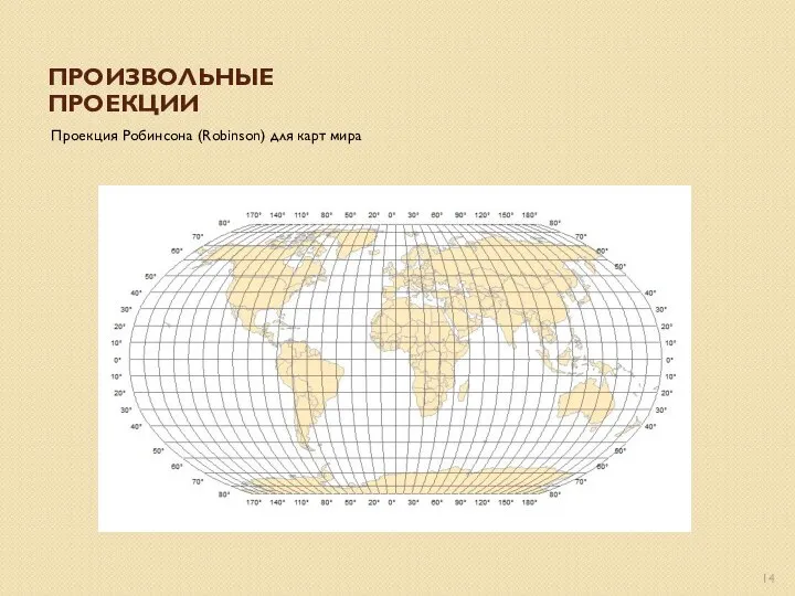 ПРОИЗВОЛЬНЫЕ ПРОЕКЦИИ Проекция Робинсона (Robinson) для карт мира