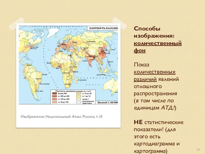 Способы изображения: количественный фон Показ количественных различий явлений сплошного распространения (в