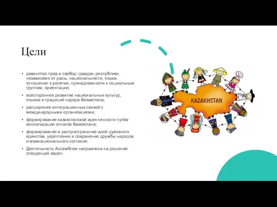 Цели равенство прав и свобод граждан республики, независимо от расы, национальности,