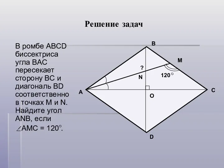 Решение задач В ромбе ABCD биссектриса угла ВAC пересекает сторону ВС