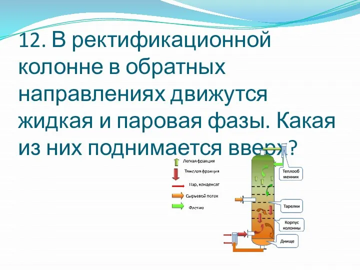 12. В ректификационной колонне в обратных направлениях движутся жидкая и паровая