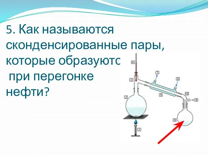 5. Как называются сконденсированные пары, которые образуются при перегонке нефти?