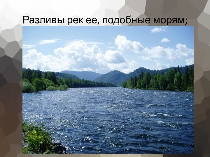 Разливы рек ее, подобные морям;