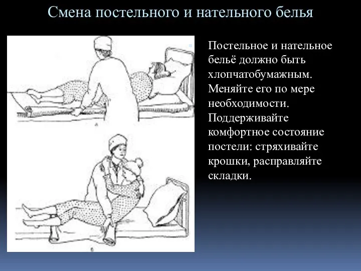 Смена постельного и нательного белья Постельное и нательное бельё должно быть