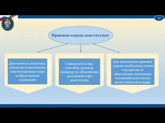 33 Правовая охрана конституции Деятельность различных субъектов по реализации конституционных норм
