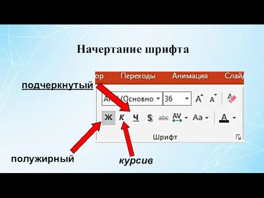 Начертание шрифта полужирный курсив подчеркнутый