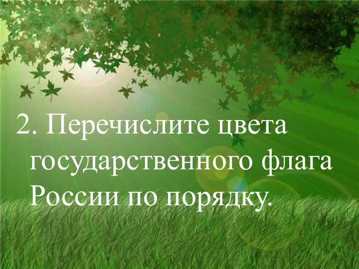 2. Перечислите цвета государственного флага России по порядку.