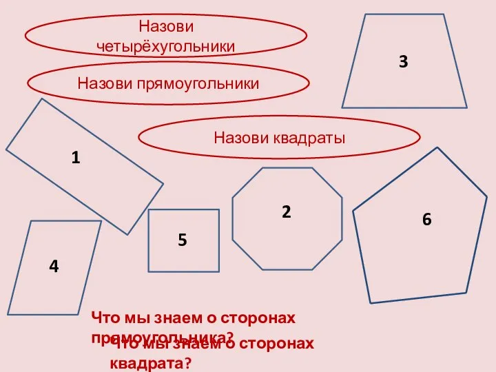 Назови четырёхугольники 1 2 3 4 5 6 Назови прямоугольники Назови