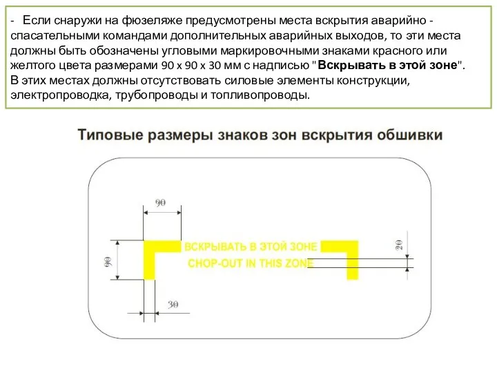 - Если снаружи на фюзеляже предусмотрены места вскрытия аварийно - спасательными