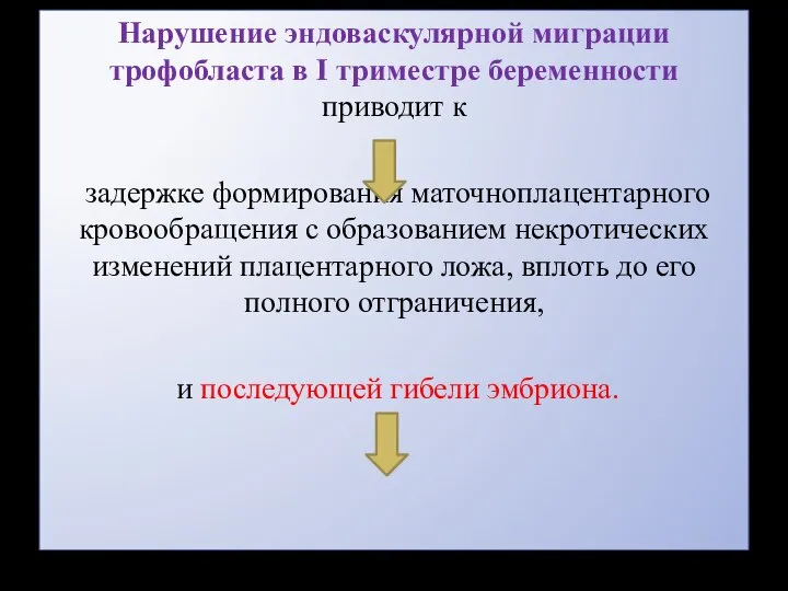 Нарушение эндоваскулярной миграции трофобласта в I триместре беременности приводит к задержке