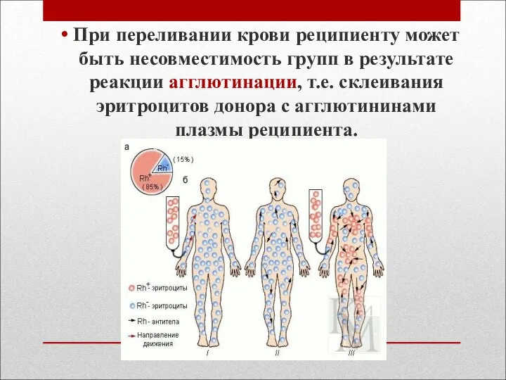 При переливании крови реципиенту может быть несовместимость групп в результате реакции