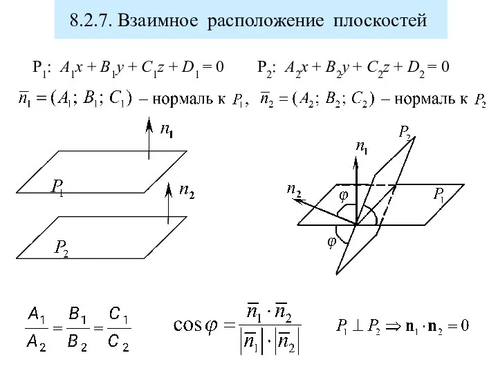 P1: A1x + B1y + C1z + D1 = 0 P2: