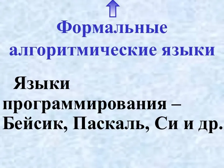 Формальные алгоритмические языки Языки программирования – Бейсик, Паскаль, Си и др.