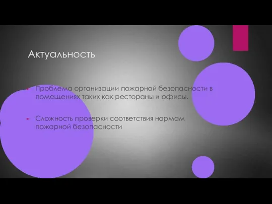 Актуальность Проблема организации пожарной безопасности в помещениях таких как рестораны и