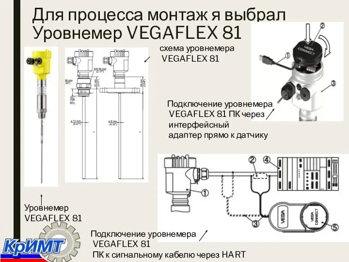 схема уровнемера VEGAFLEX 81 Для процесса монтаж я выбрал Уровнемер VEGAFLEX