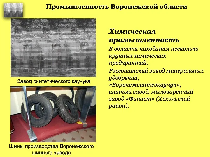 Промышленность Воронежской области Химическая промышленность В области находится несколько крупных химических