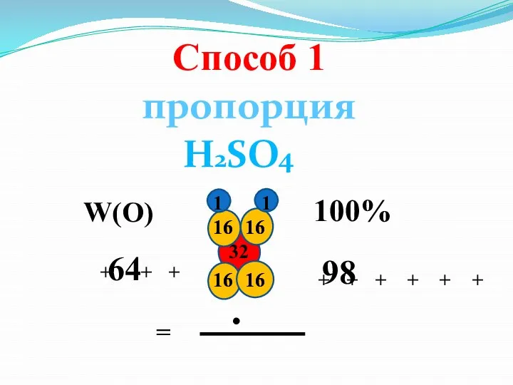 Способ 1 пропорция H2SO4 1 1 16 16 16 16 98