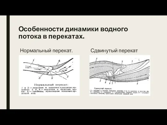 Особенности динамики водного потока в перекатах. Нормальный перекат. Сдвинутый перекат