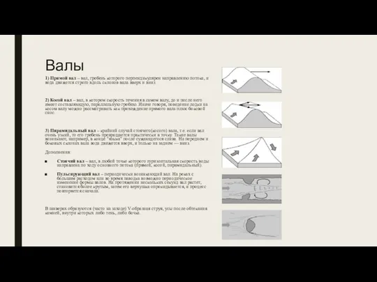 Валы 1) Прямой вал – вал, гребень которого перпендикулярен направлению потока,