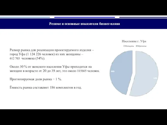 Резюме и основные показатели бизнес-плана Размер рынка для реализации проектируемого изделия