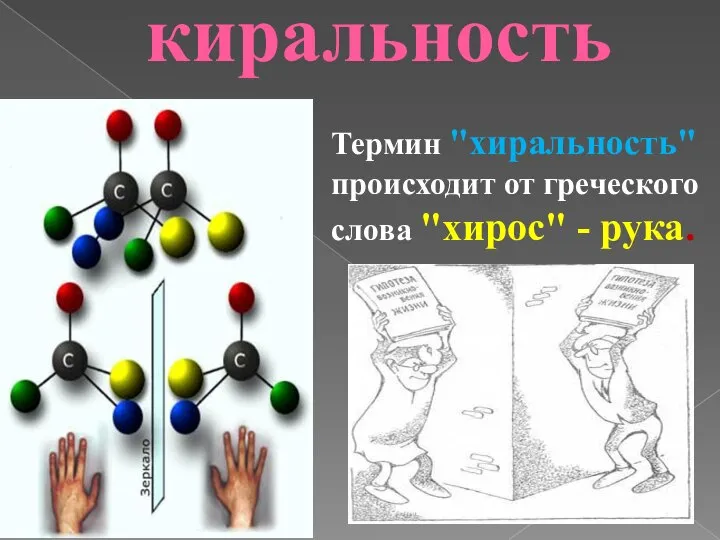 киральность Термин "хиральность" происходит от греческого слова "хирос" - рука.