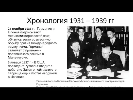 Хронология 1931 – 1939 гг 25 ноября 1936 г. - Германия