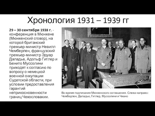 Хронология 1931 – 1939 гг 29 – 30 сентября 1938 г.