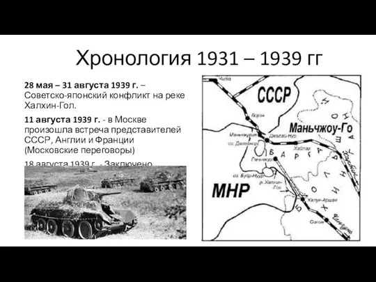 Хронология 1931 – 1939 гг 28 мая – 31 августа 1939