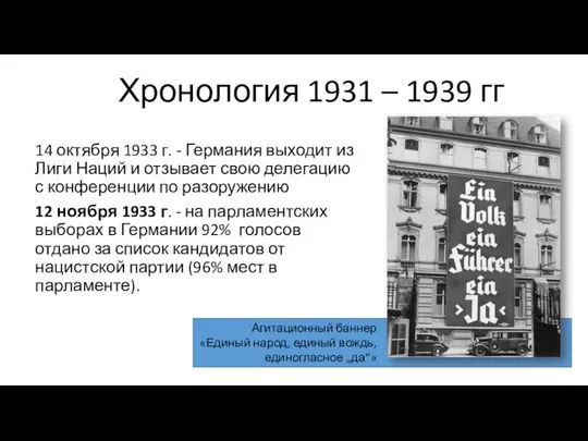 Хронология 1931 – 1939 гг 14 октября 1933 г. - Германия
