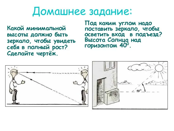 Домашнее задание: Какой минимальной высоты должно быть зеркало, чтобы увидеть себя