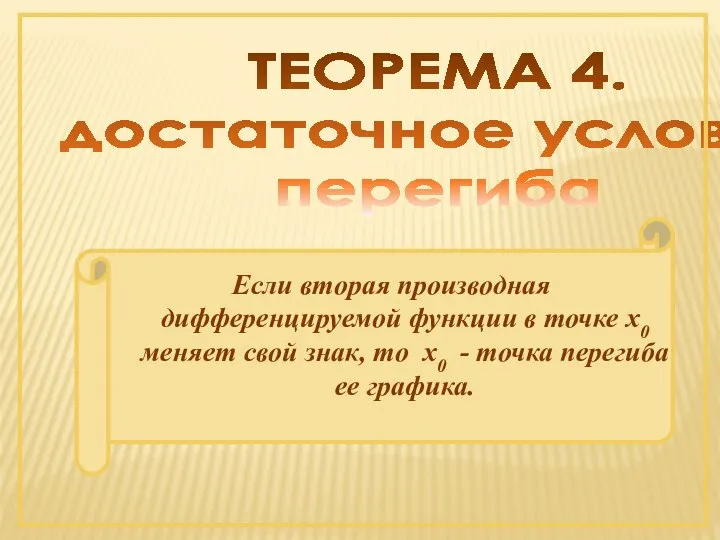 ТЕОРЕМА 4. достаточное условие перегиба Если вторая производная дифференцируемой функции в