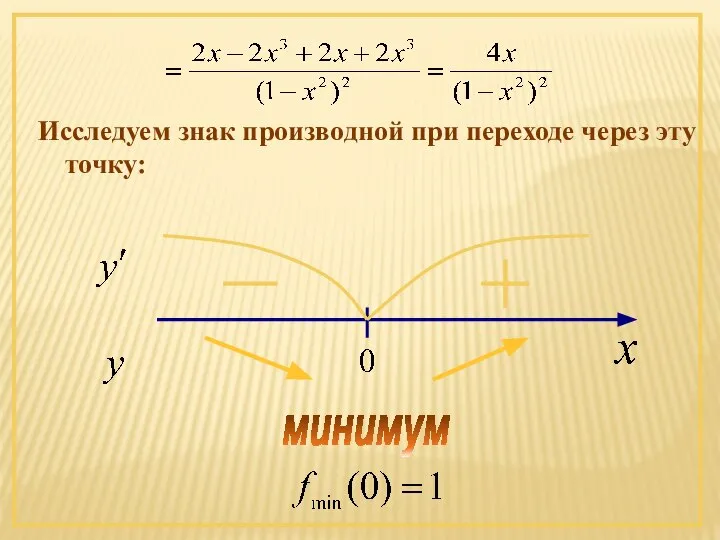 Исследуем знак производной при переходе через эту точку: минимум