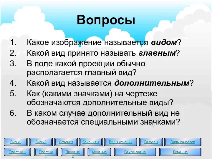 Вопросы Какое изображение называется видом? Какой вид принято называть главным? В