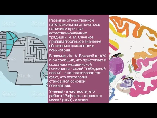 Развитие отечественной патопсихологии отличалось наличием прочных естественнонаучных традиций. И. М. Сеченов