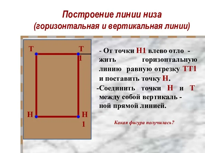 Построение линии низа (горизонтальная и вертикальная линии) Т1 Н1 Т -