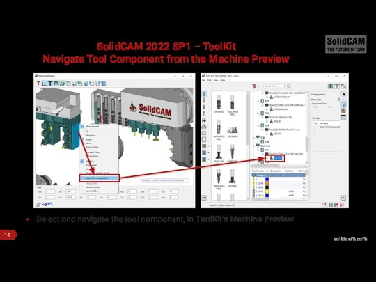 SolidCAM 2022 SP1 – ToolKit Navigate Tool Component from the Machine