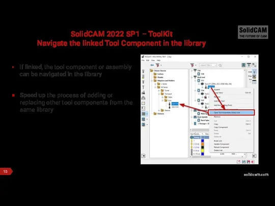 SolidCAM 2022 SP1 – ToolKit Navigate the linked Tool Component in