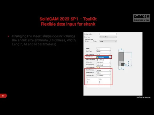 SolidCAM 2022 SP1 – ToolKit Flexible data input for shank Changing