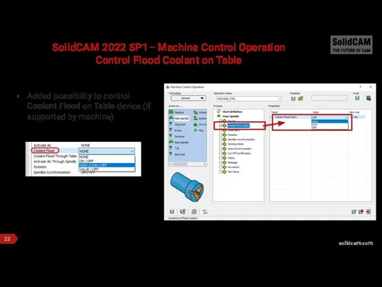 SolidCAM 2022 SP1– Machine Control Operation Control Flood Coolant on Table