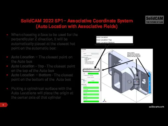 SolidCAM 2022 SP1– Associative Coordinate System (Auto Location with Associative Fields)